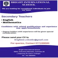 Teacher Vacancies - Bright International School - Colombo 9