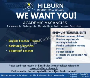 Wanted Teachers - Hilburn International College